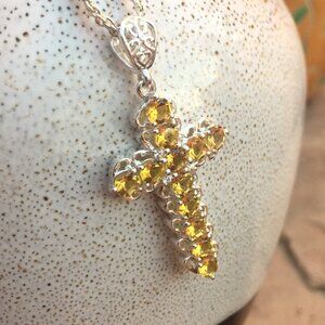 Natural Golden Scapolite .925 Cross Pendant Silver